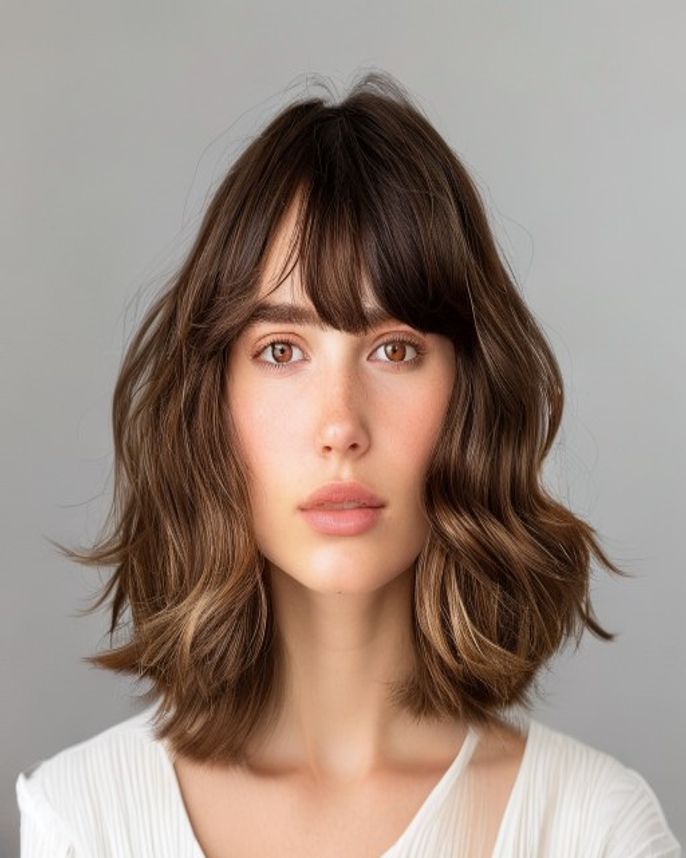 2C Waves with Airy Center-Parted Curtain Bangs Framing the Cheekbones