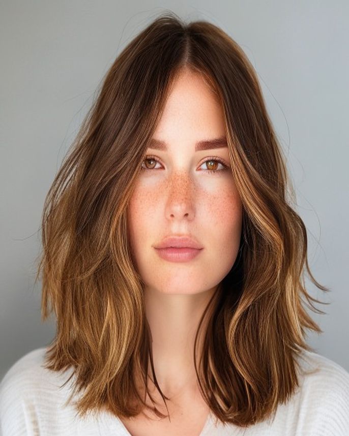 Long Beachy 2C Waves with a Caramel Money-Piece Face Frame on Brown Hair