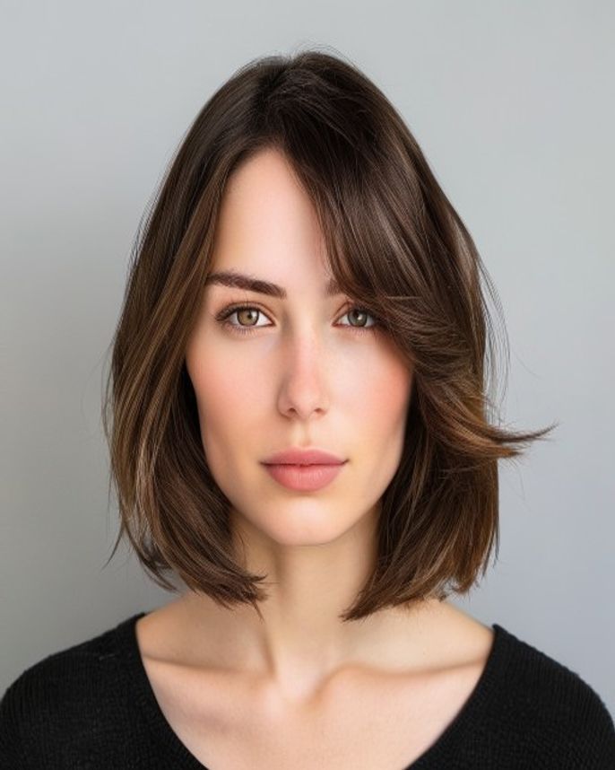 Near-Blunt Lob with Hidden Internal Layers on Fine 2C Wavy Hair