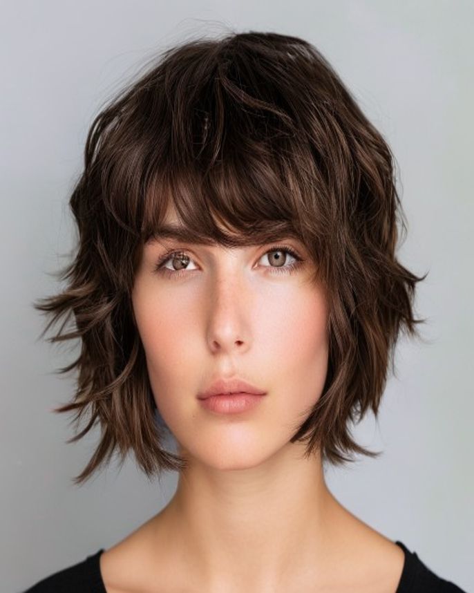Collarbone-Length 2C Shag with Choppy Crown Layers for a Round Face