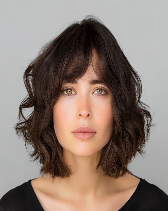 Textured Bixie with Longer Top on Thick 2C Wavy Brunette Hair