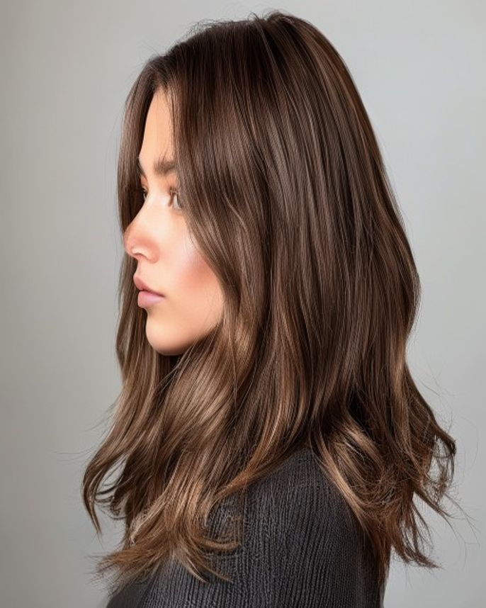 Long 2C Waves with a V-Cut Layered Back on Air-Dried Brunette Hair