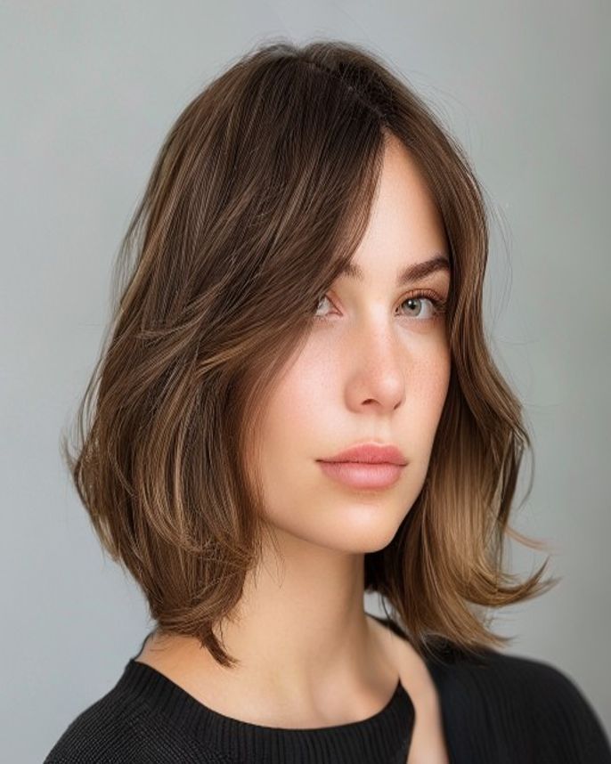 Wavy A-Line Lob Longer at the Front for a Square Face on 2C Hair