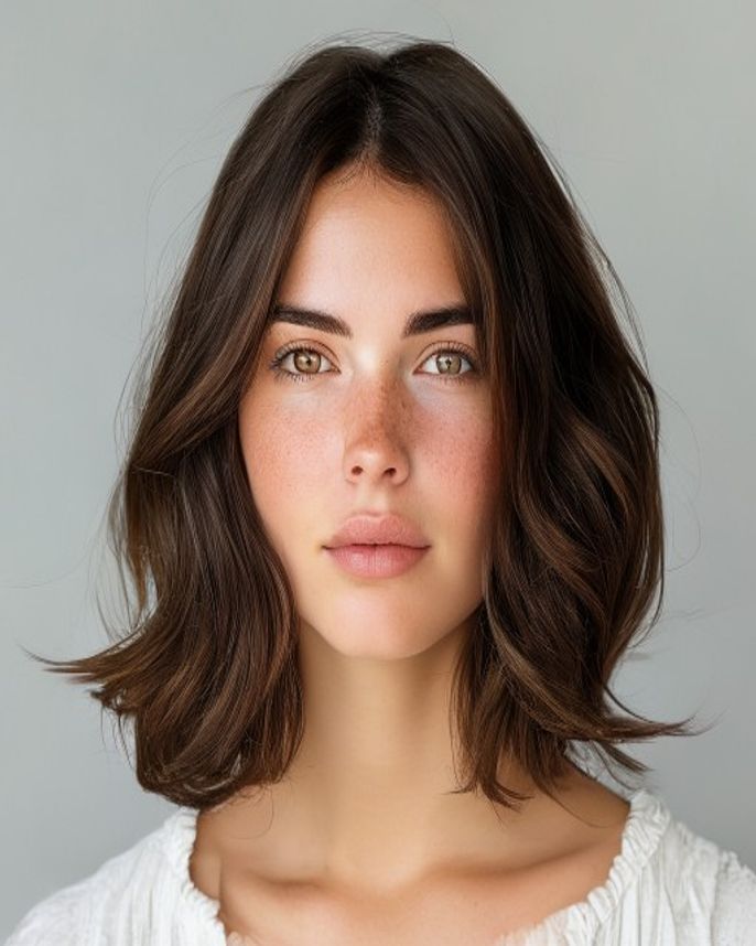 Wavy Clavicut at Collarbone Length with Soft Graduation on Brunette 2C Hair