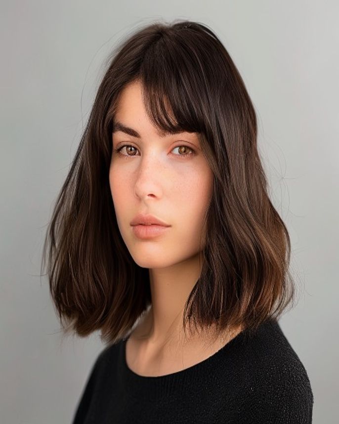 Textured Wavy Bob with a Short Micro Fringe High on the Forehead on 2C Hair