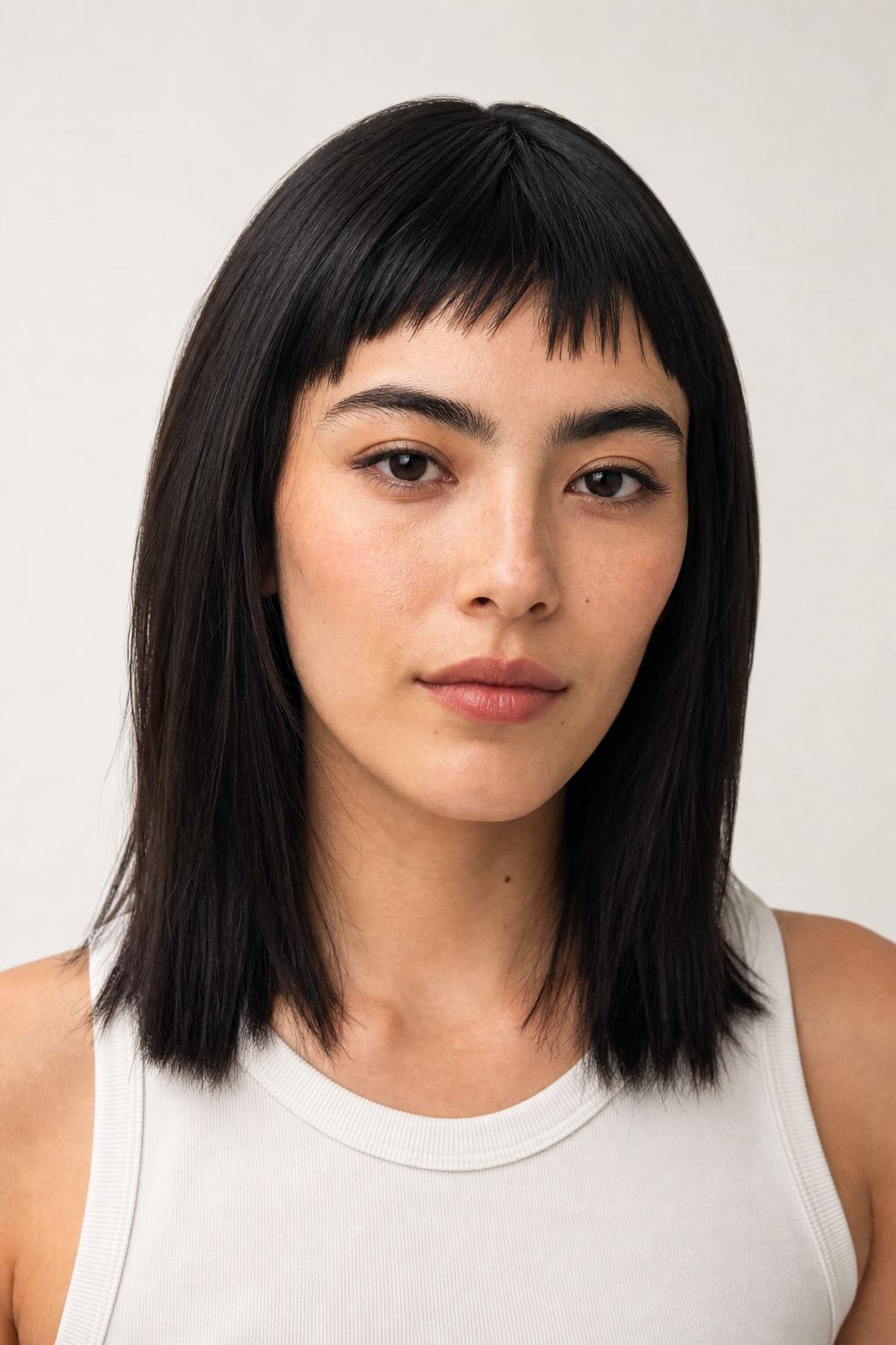 Choppy Micro Asymmetrical Fringe with Point-Cut Texture on Thick Black Hair