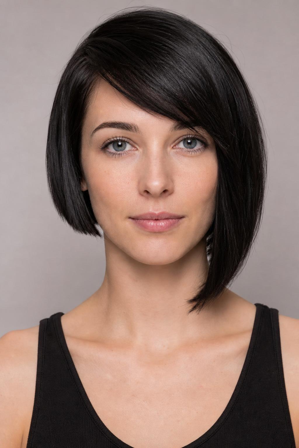 Asymmetrical Bob and Slanted Bangs Angling Toward the Same Side