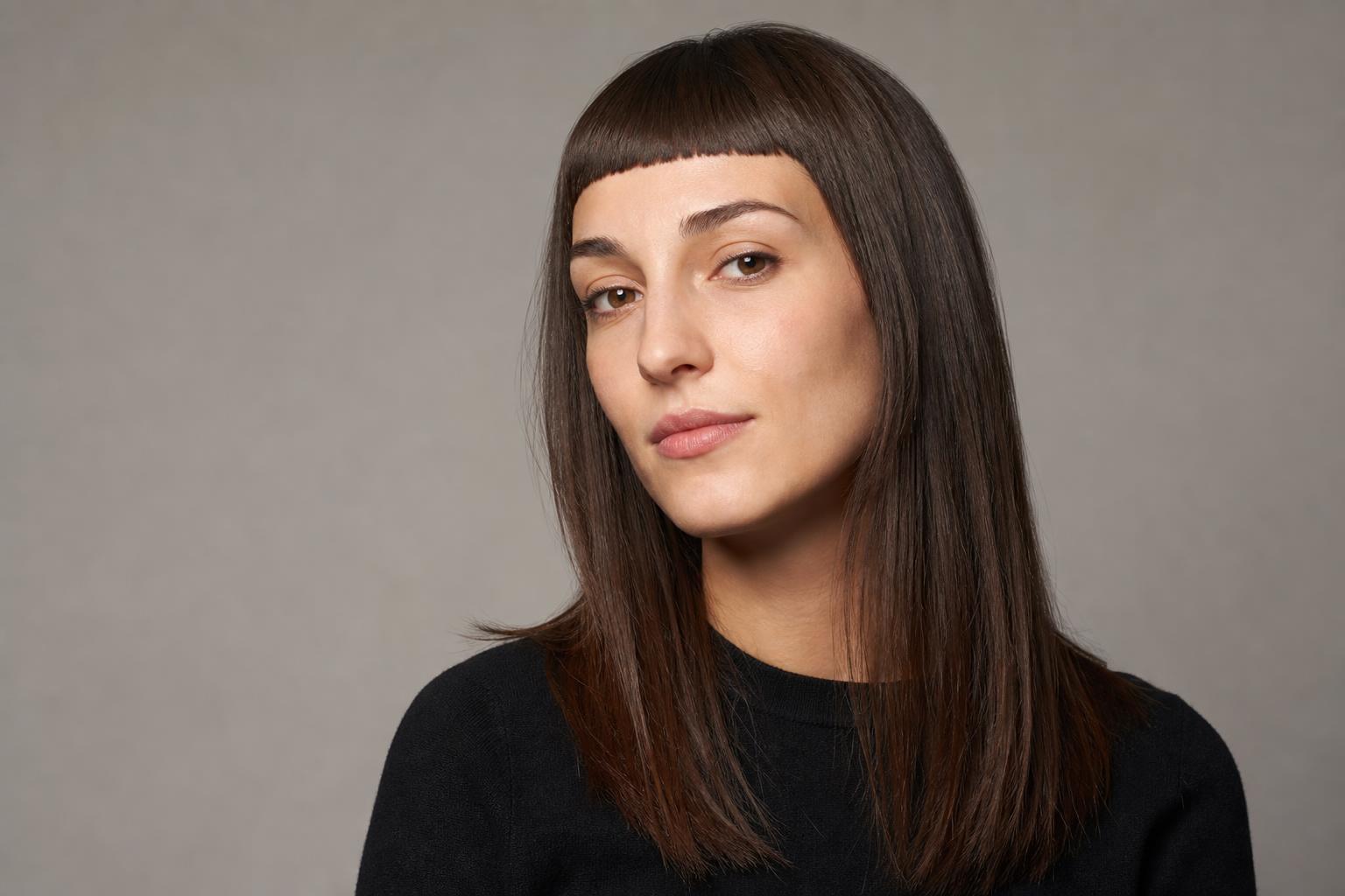 Baby Bangs Micro Fringe Cut High Above the Eyebrows on Dark Brown Hair