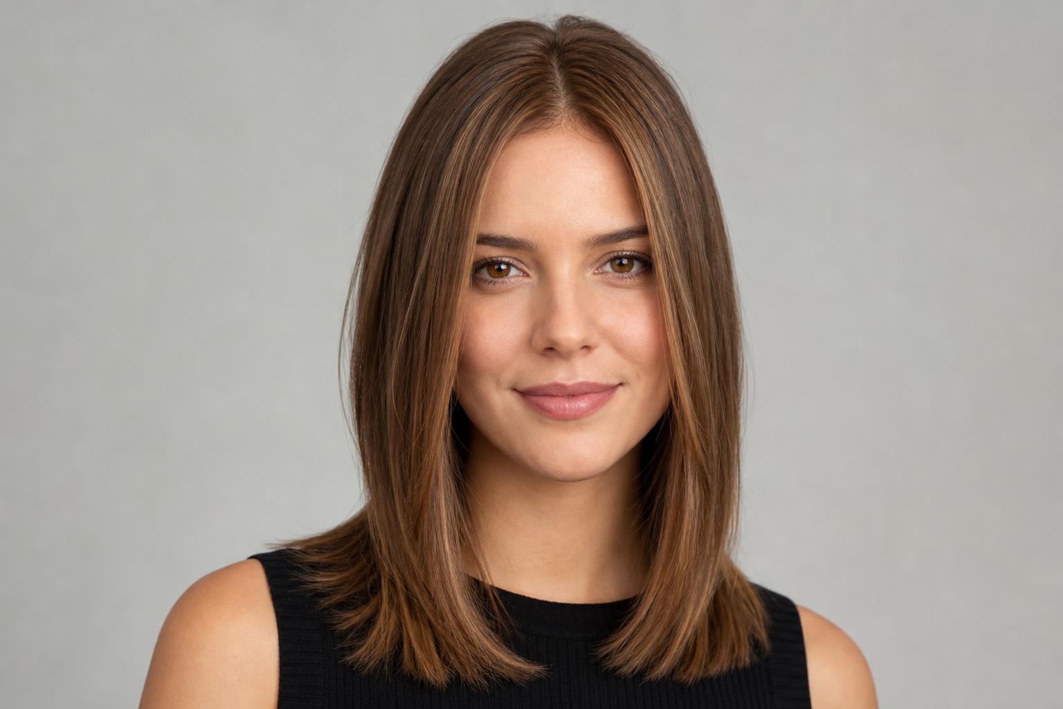 Fine Face-Framing Babylights Blended Softly into Light-Brown Straight Hair