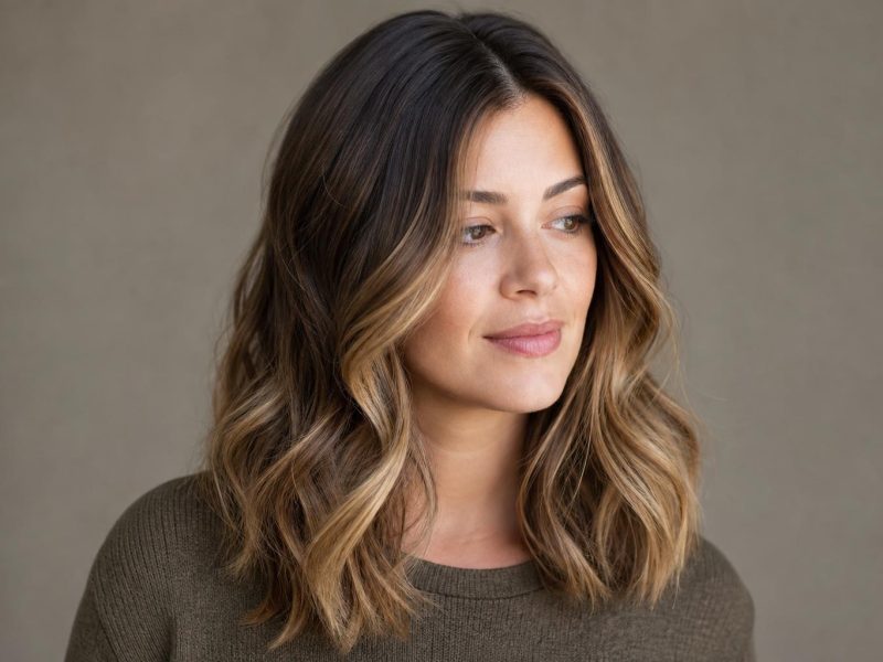 Dimensional Hand-Painted Highlights on Medium-Brown Wavy Hair Worn Past the Shoulders