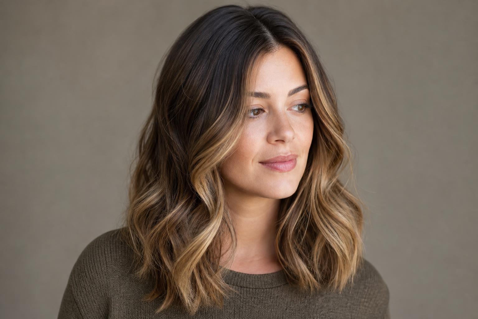 Dimensional Hand-Painted Highlights on Medium-Brown Wavy Hair Worn Past the Shoulders