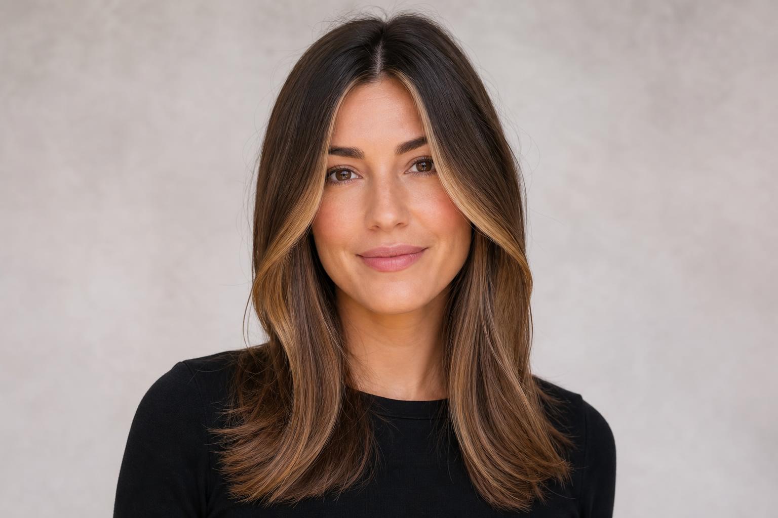 Brighter Face-Framing Money Piece Blended into Soft Balayage on Brown Hair