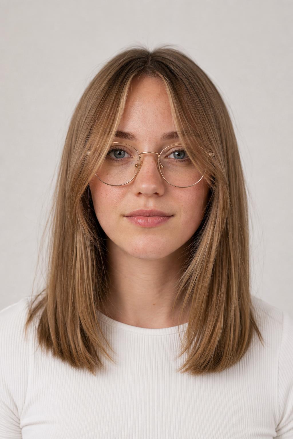 Jaw-Length Curtain Pieces Framing Thin Round Wire Glasses