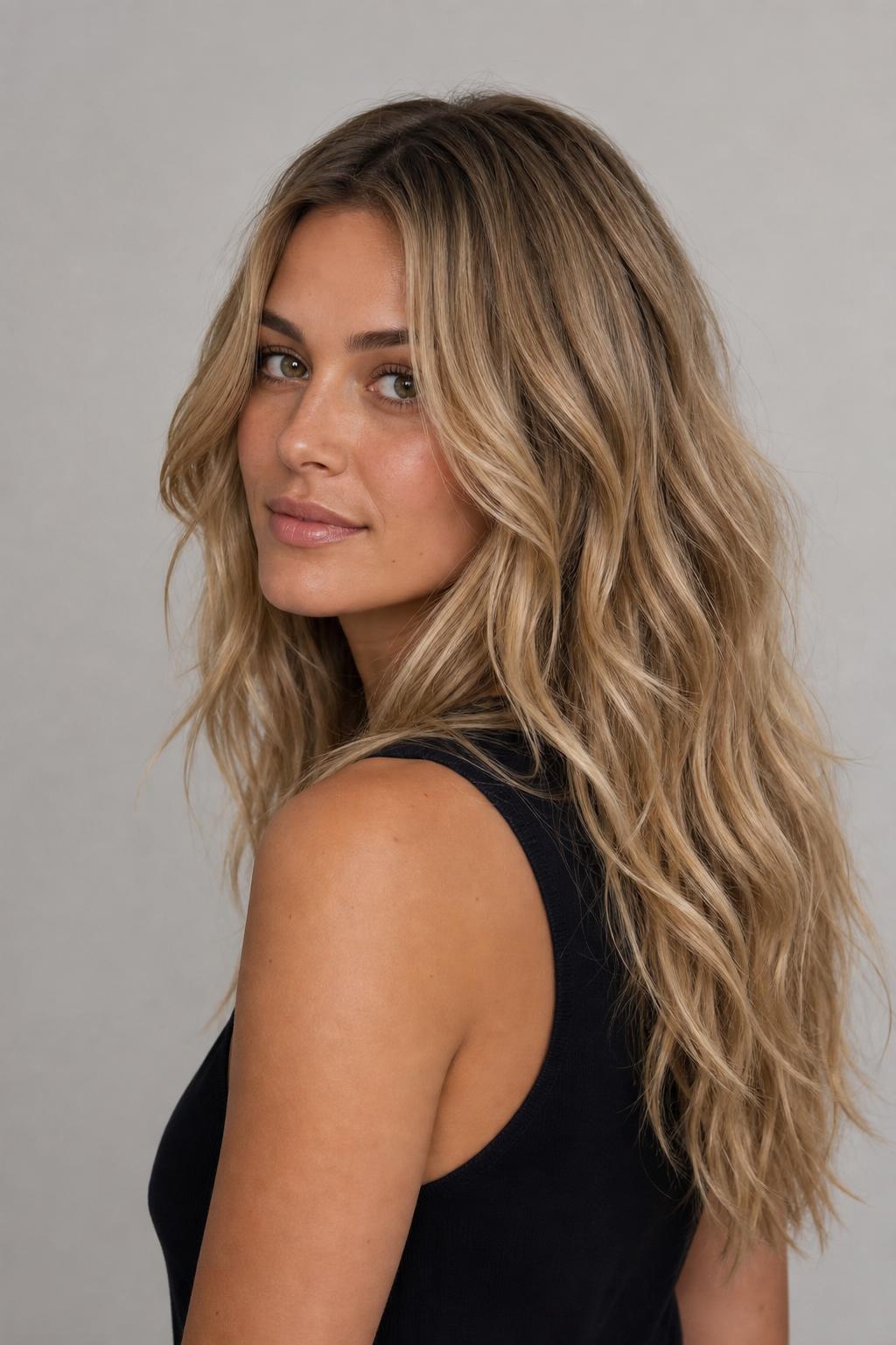 Boho Blonde Beach Waves with Sun-Kissed Dimension on Long Layered Hair