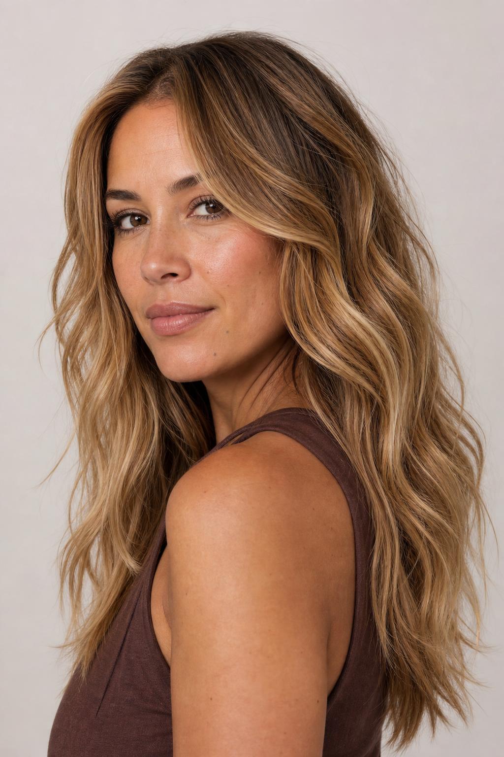 Boho Blonde Woven with Warm Caramel Depth on Thick Long Wavy Hair