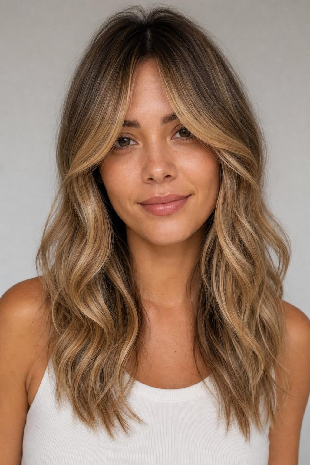 Boho Blonde with Soft Curtain Bangs and Sun-Kissed Face-Framing on Long Waves