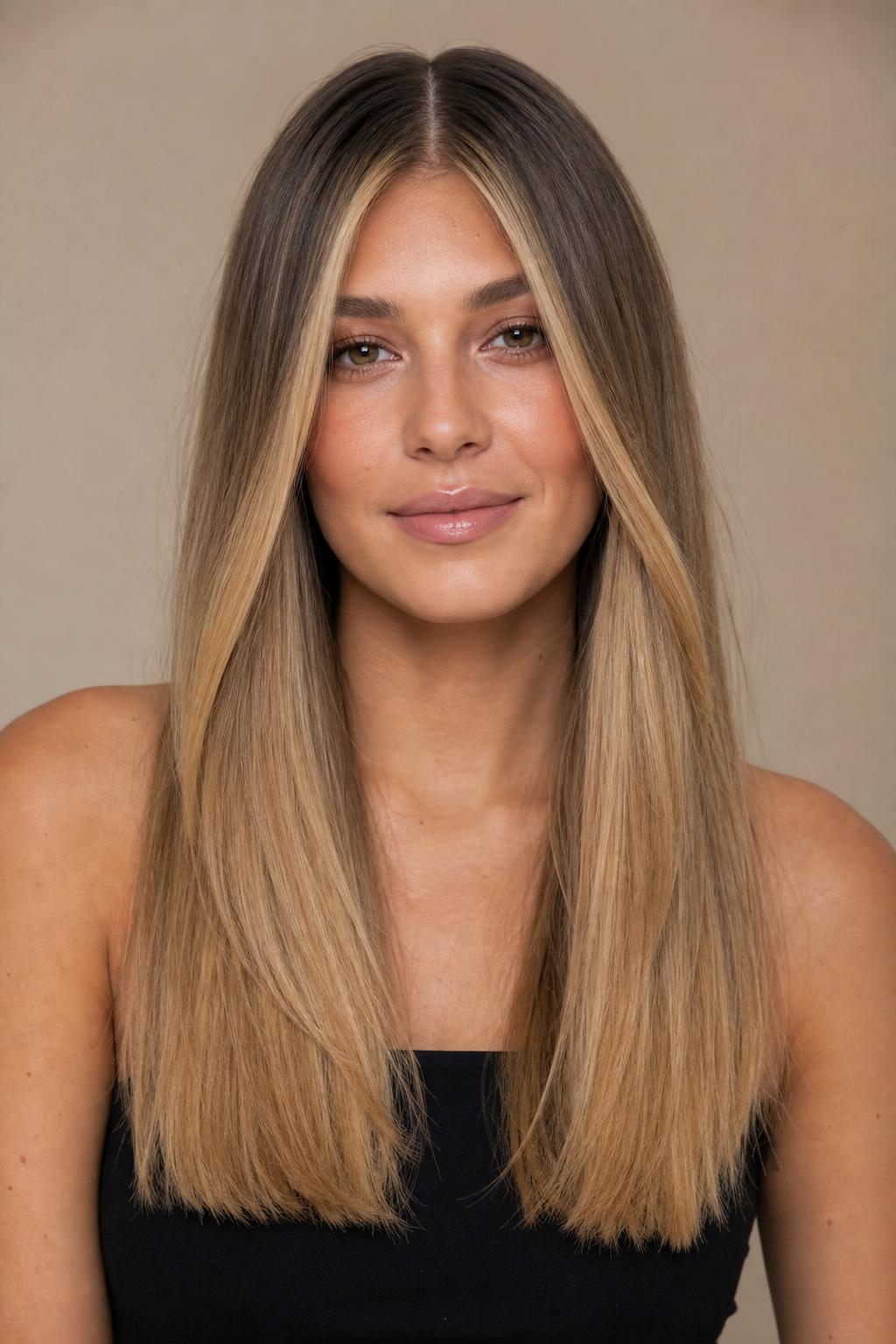 Boho Blonde with Brighter Face-Framing Money Piece on Center-Parted Long Hair