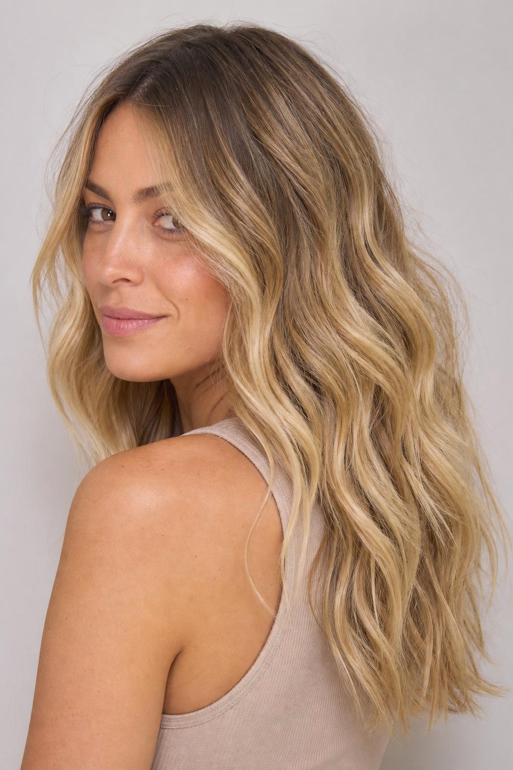 Boho Blonde with Soft Grown-Out Root Shadow on Long Wavy Hair