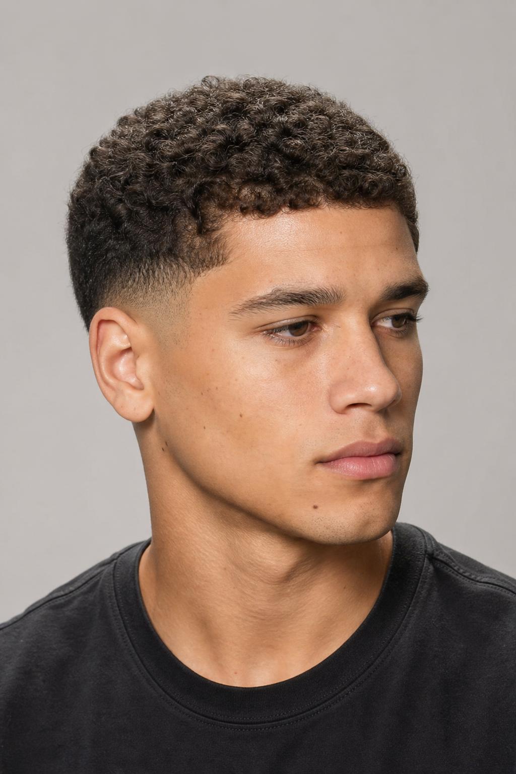 Buzz Taper for Curly Hair with Visible Curl on Top