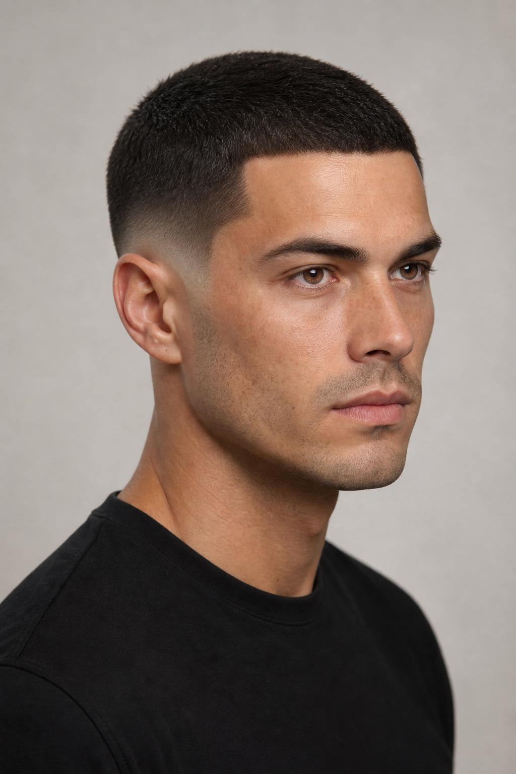 Low Taper Buzz with a Clean Skin Finish at the Edges
