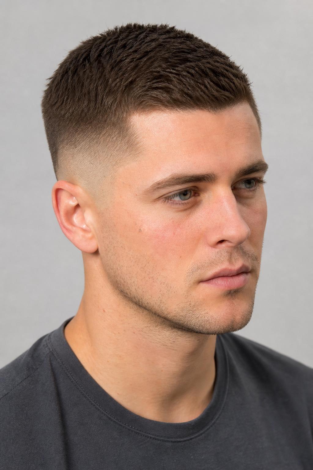 Mid Taper Buzz Cut with Balanced Contrast on Short Hair