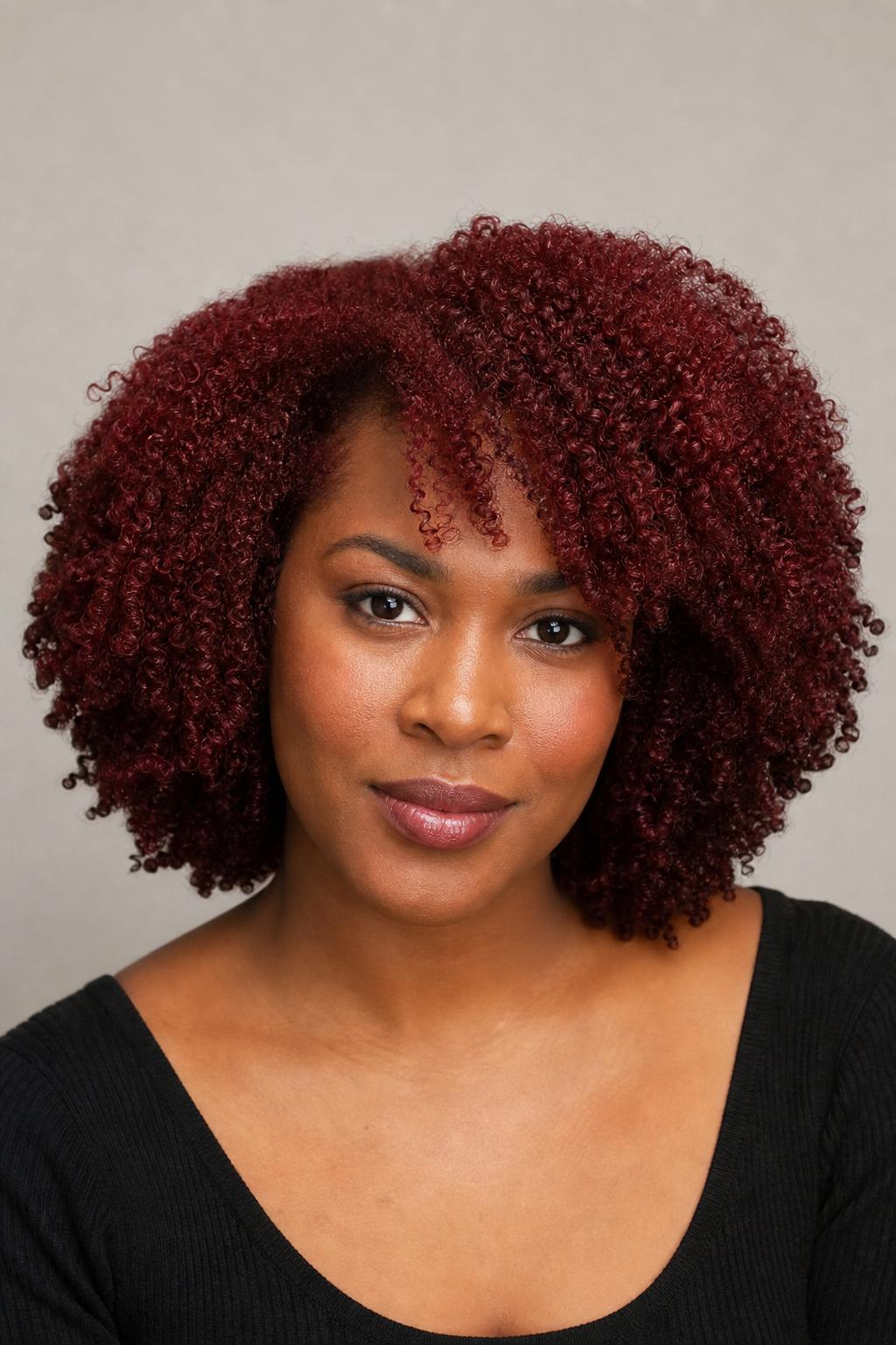 Saturated Garnet Cherry Color on Natural Coily Textured Hair