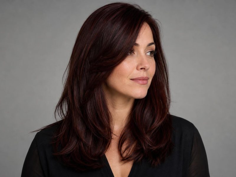 Chocolate Cherry Hair with Cool Burgundy Tones on a Deep Brown Base