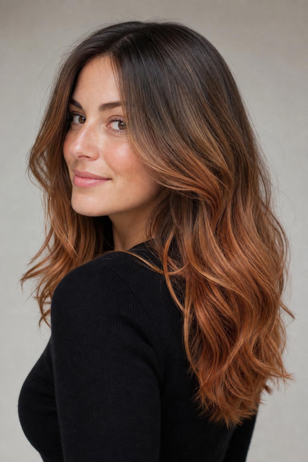 Bronde-to-Copper Rooted Blend with a Warm Layered Glow
