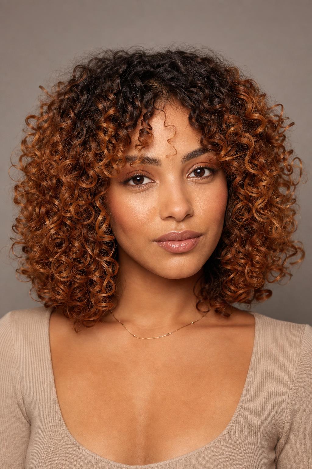 Cowboy Copper on Curly Hair with Grounding Mocha Roots
