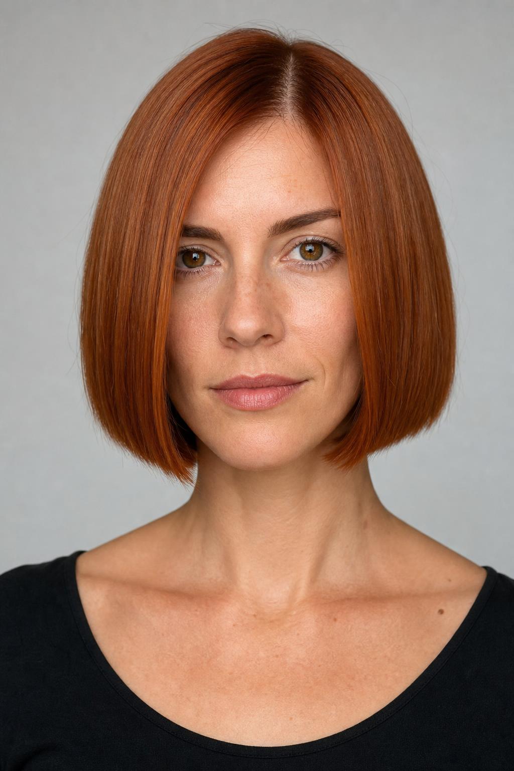 Glossy High-Shine Cowboy Copper on a Blunt Bob
