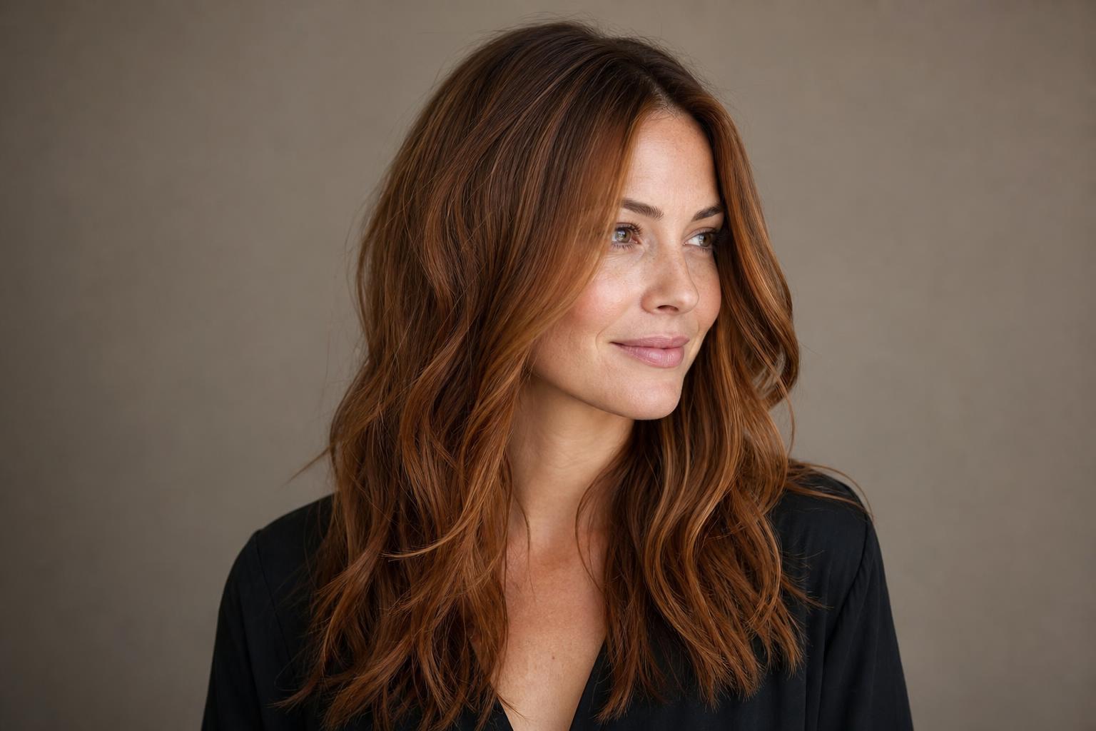 Cowboy Copper Hair with a Warm Earthy Muted Tone and Lived-In Roots