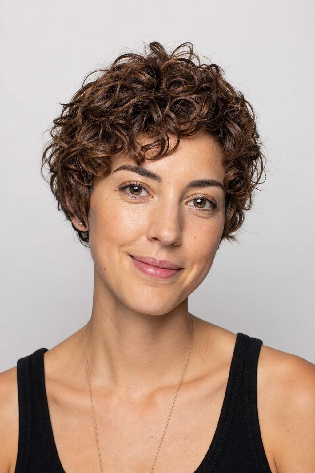 Air-Dried 3A Curly Pixie with Piecey Separated Ends on Loose Spirals