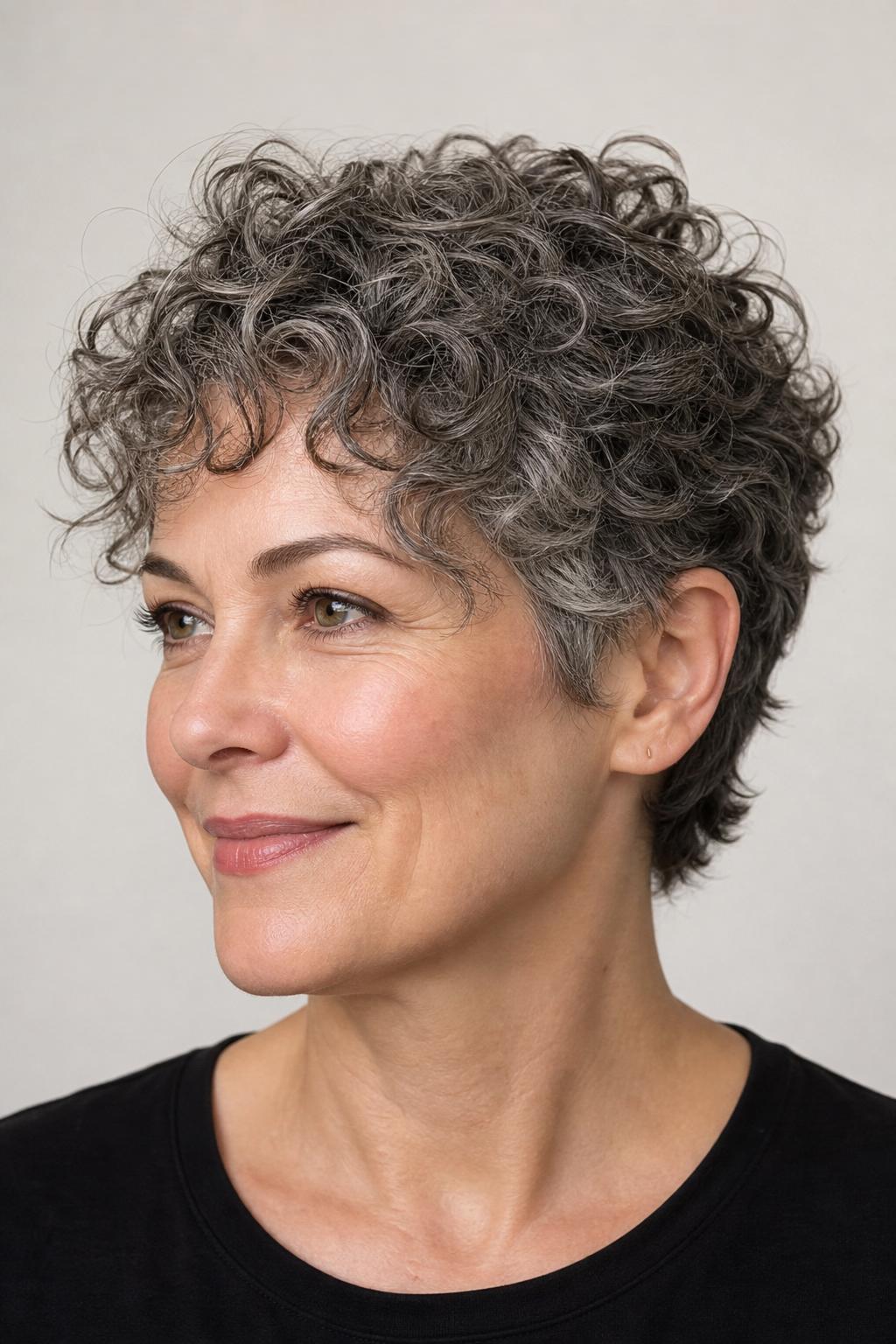 Low-Maintenance 3A Curly Pixie with a Softly Grown-Out Nape
