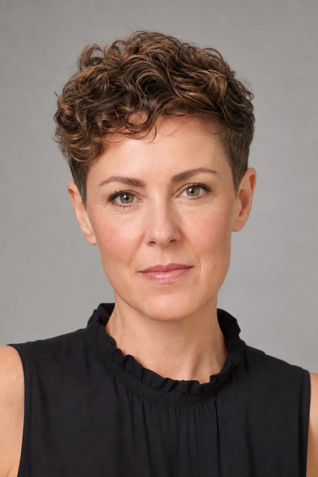 Tapered 3A Curly Pixie for Fine Hair with Close Sides and Curl on Top