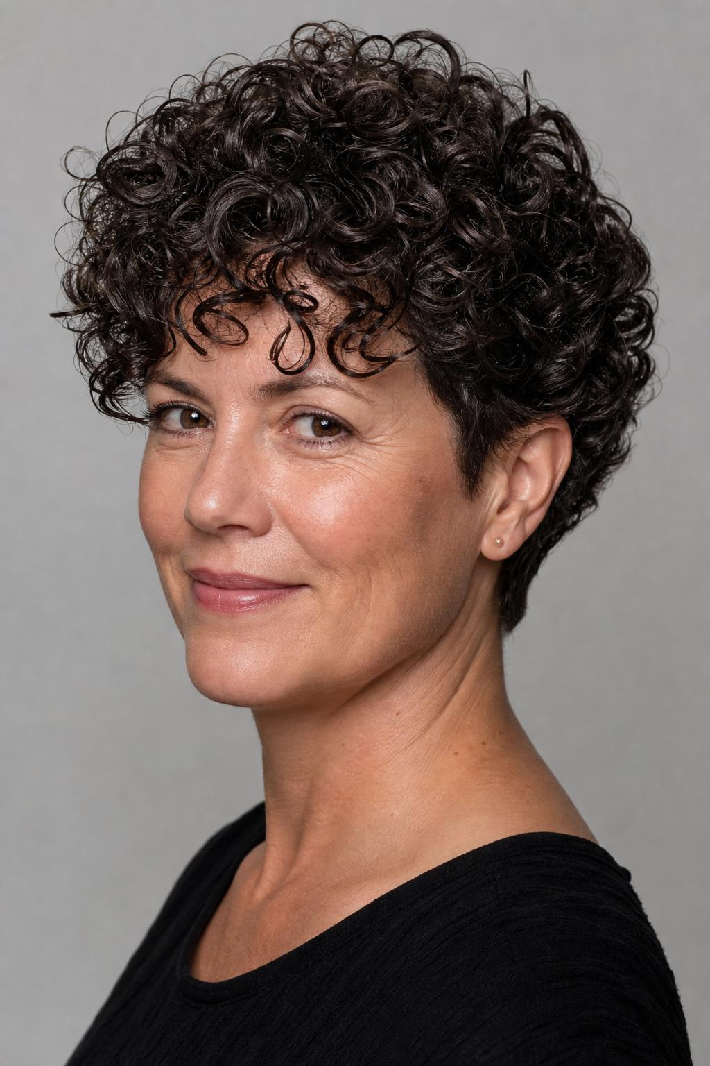 Dense 3B Curly Pixie for Thick Hair with Internal Layers and Spring