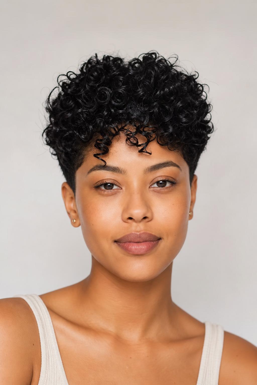 Voluminous 3B Curly Pixie with Defined Springy Ringlets on Top