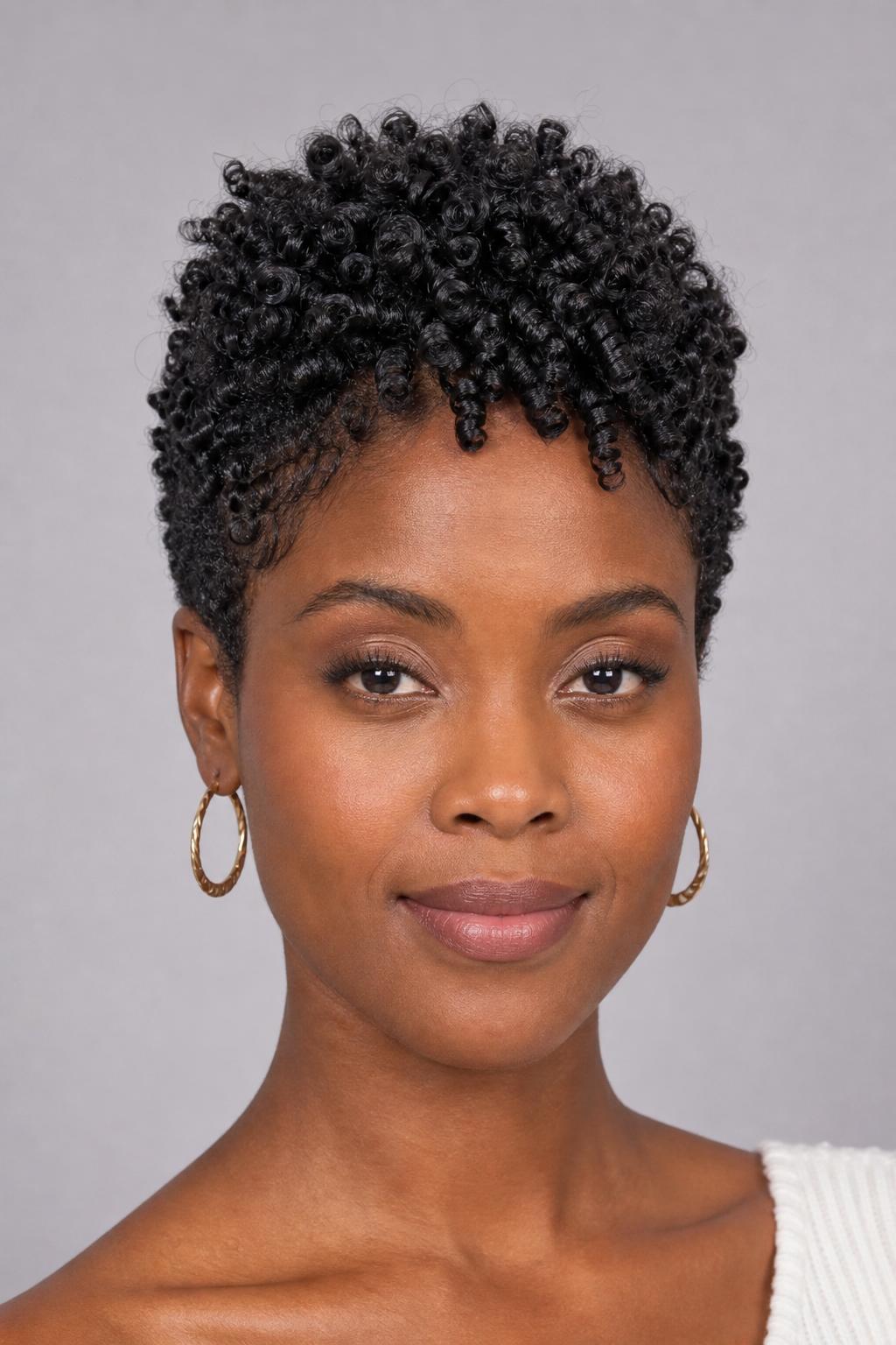 Finger-Coiled 3C Curly Pixie with Defined Elongated Coils and Height