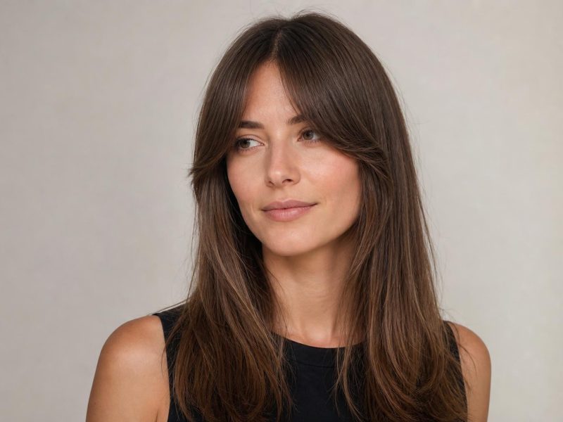 Curtain Bangs on Straight Hair Center Parted and Swept Away from the Face