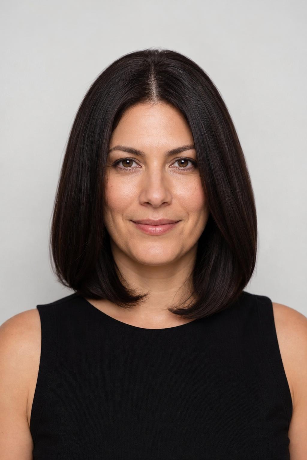 Deep Espresso Brunette Single-Process Color with Even Glossy Saturation on Medium Hair