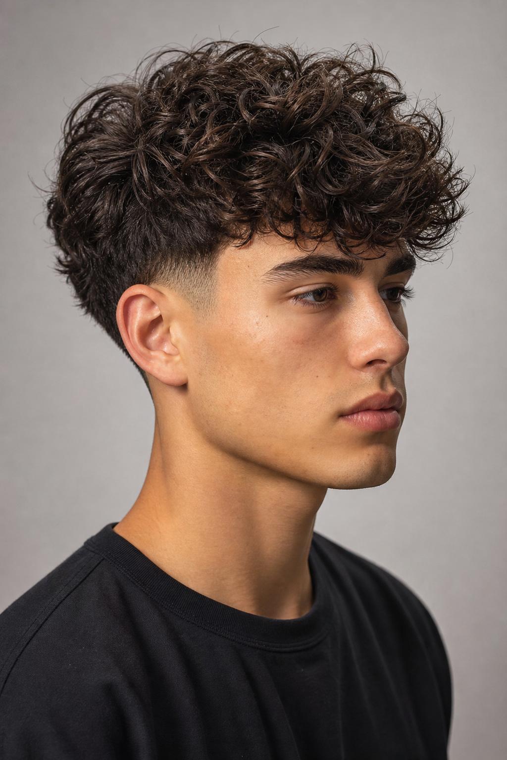 Young Man With Curly Fluffy Hair in a Voluminous Edgar Cut