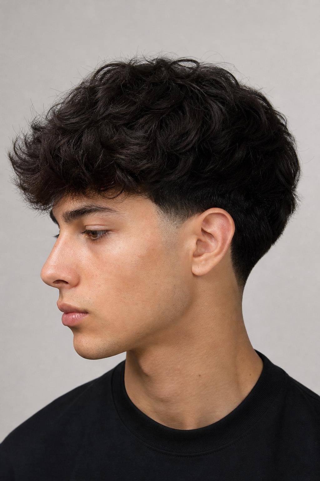 Young Man With a Fluffy Voluminous Edgar Cut and a Low Taper