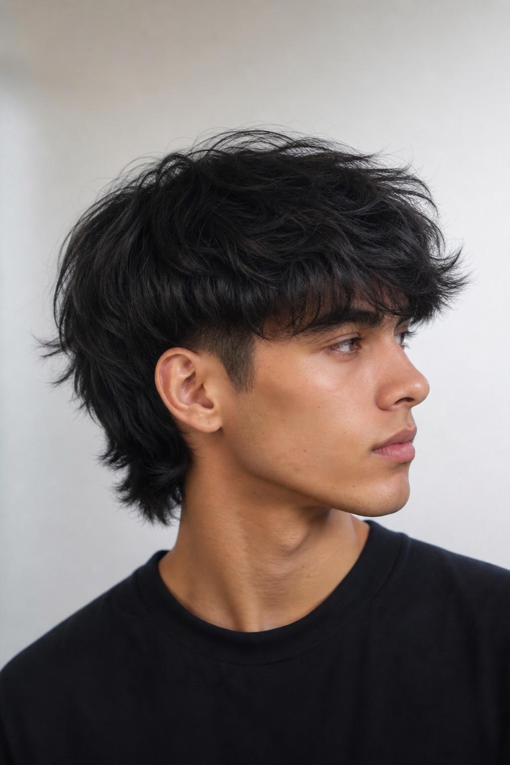 Young Man With a Layered Fluffy Edgar Cut and Airy Top Volume