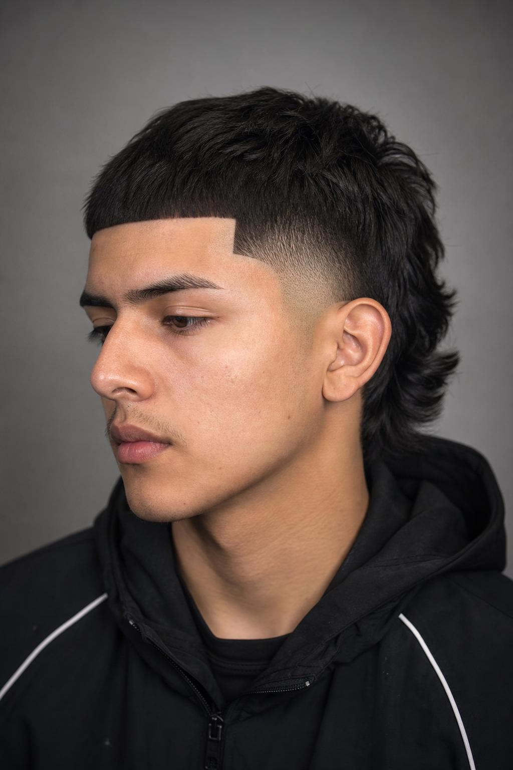 Young Latino Man With a Mexican Takuache Edgar Cut and Crisp Temple Lines