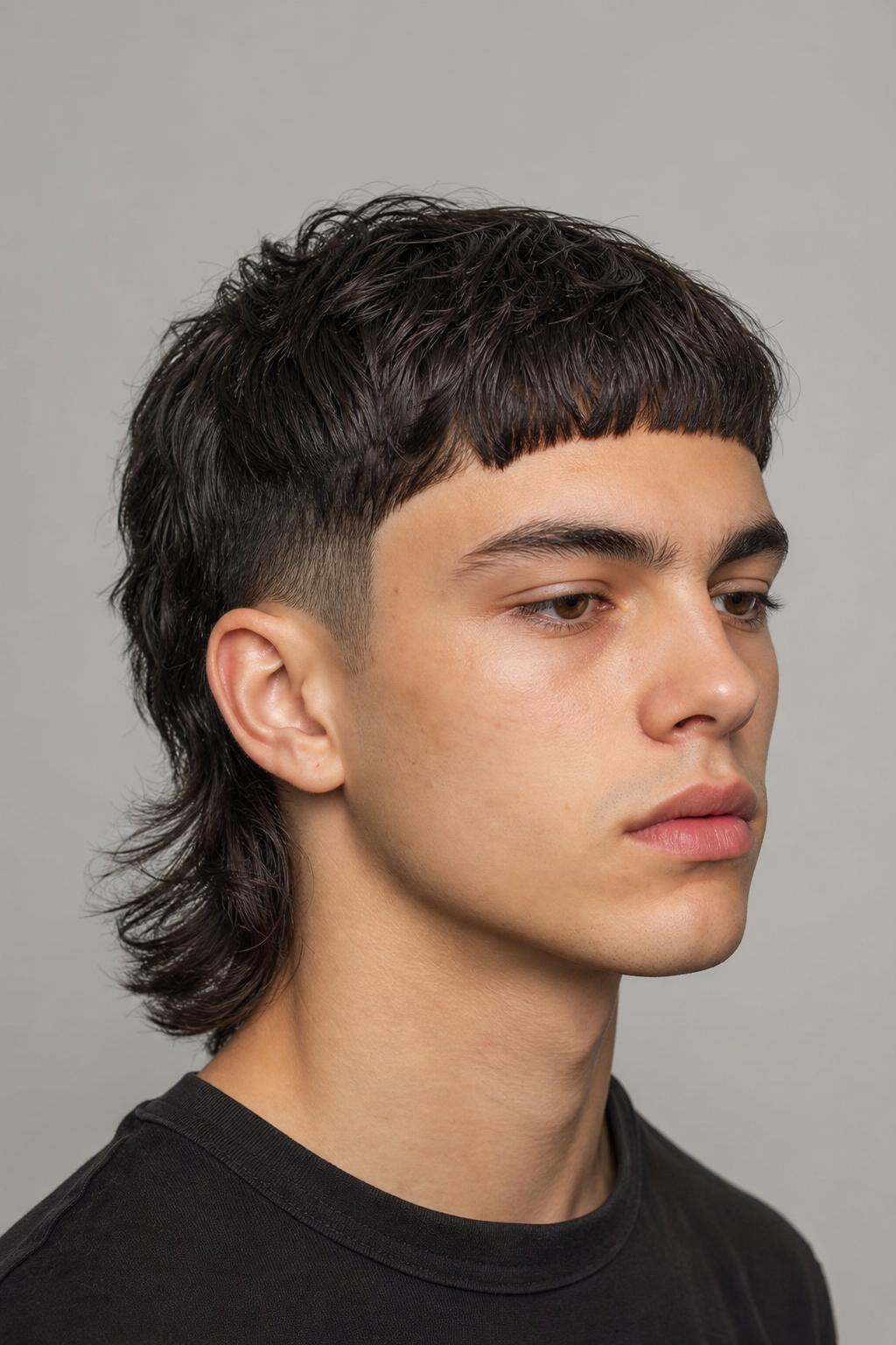 Young Man With an Edgar Mullet Combining a Blunt Fringe and a Longer Back