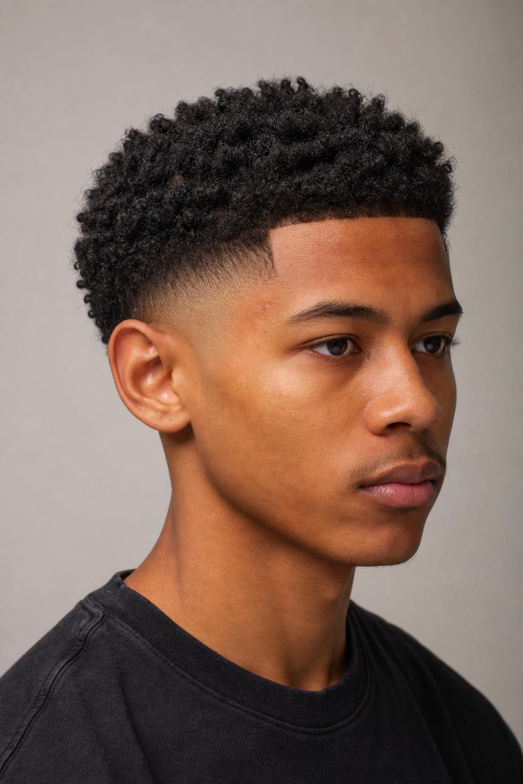 Young Black Man With Tight 4A to 4C Coily Hair in an Edgar Cut With a Skin Fade