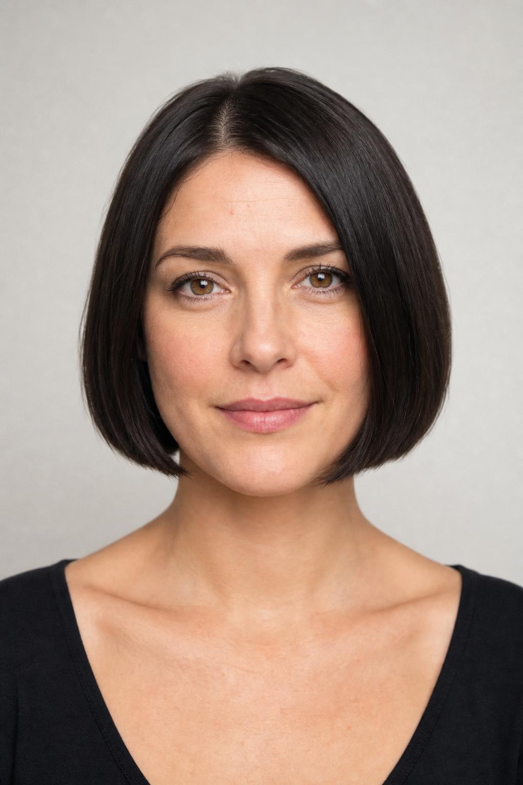Espresso Brunette Chin-Length Blunt Bob with a Glassy Perimeter on Straight Hair