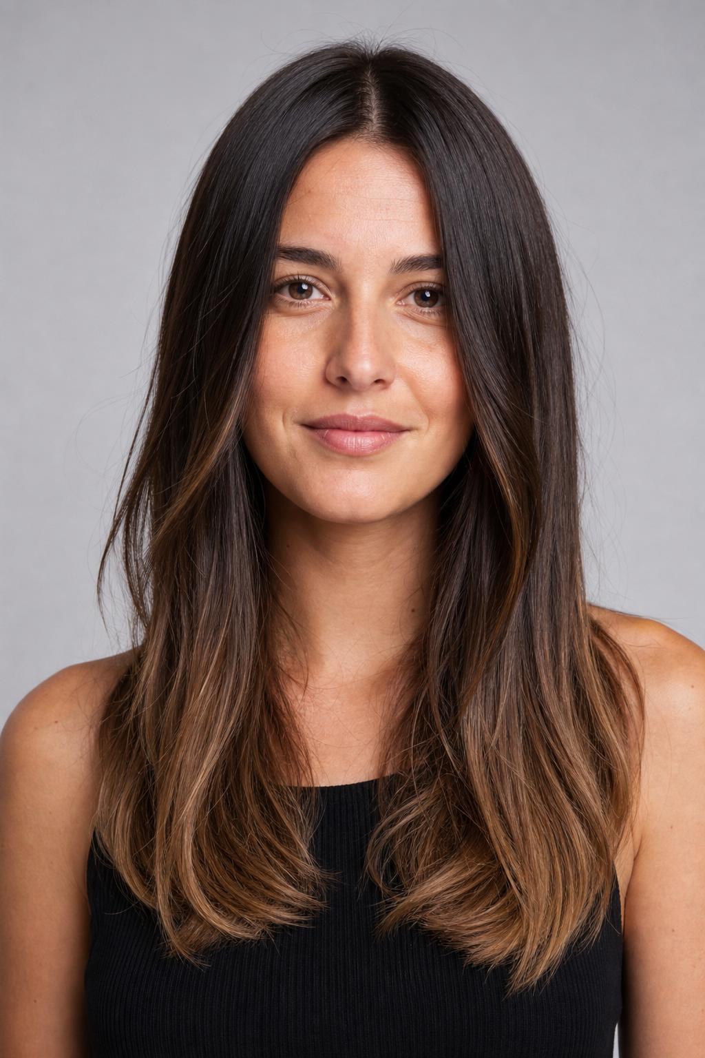 Espresso Ombre with a Dark Solid Top Fading into Lighter Brown Ends on Long Hair