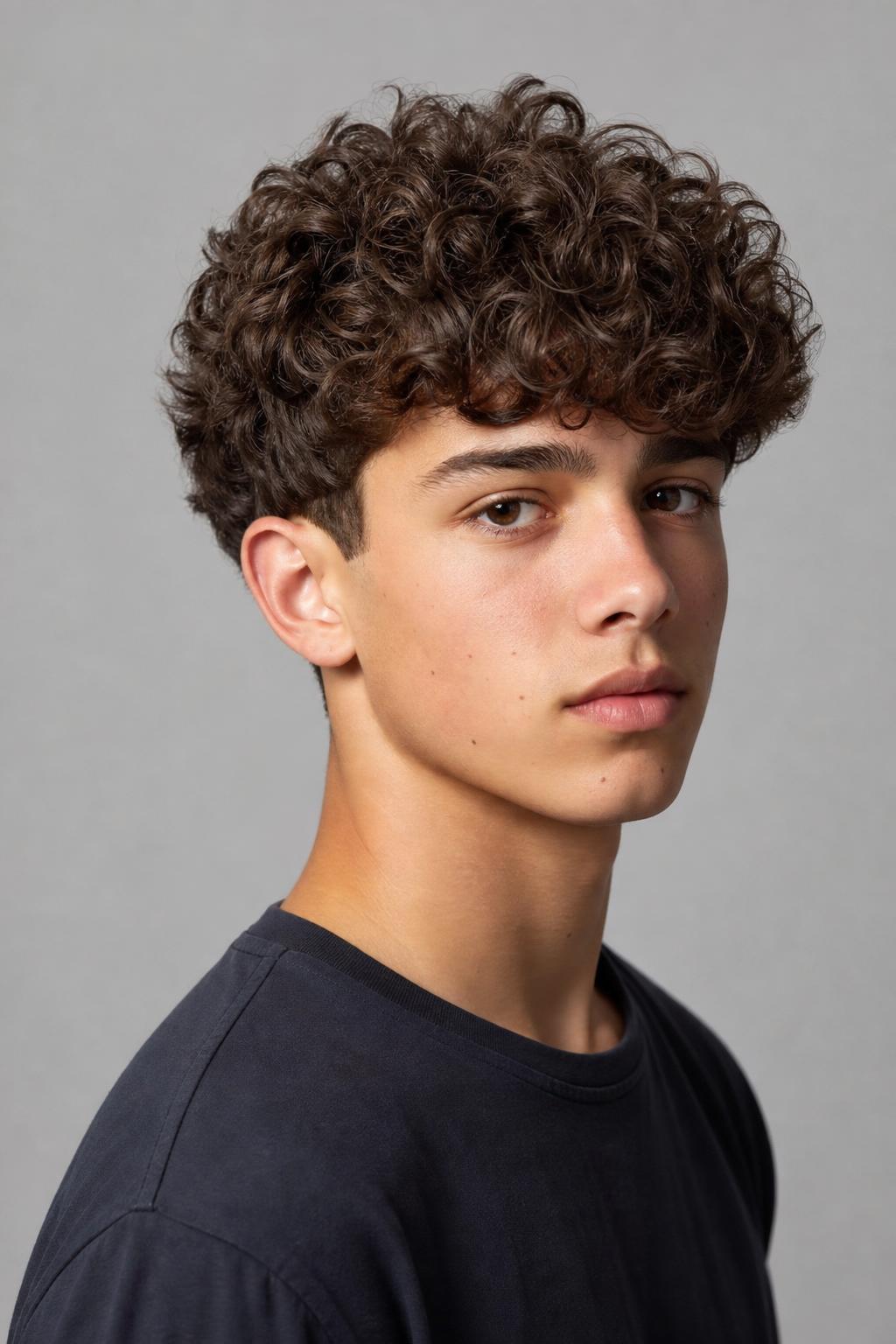 Fluffy Curly Hair with a Light Layered Shape on a Teen Boy