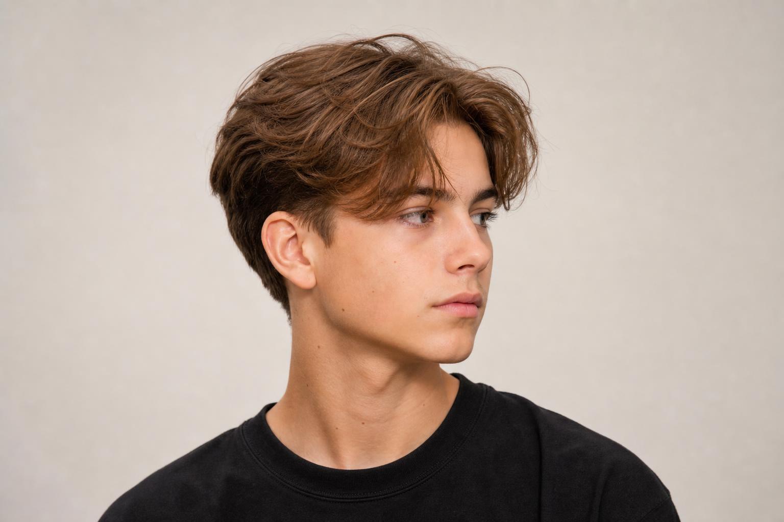 Fluffy Hair on a Teenage Boy with Soft Voluminous Texture and a Middle Part