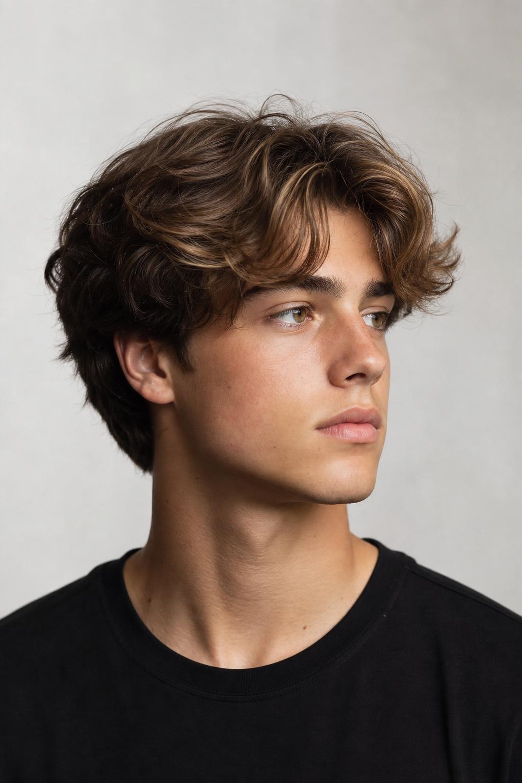 Fluffy Hair with Subtle Highlights on a Teen Boy